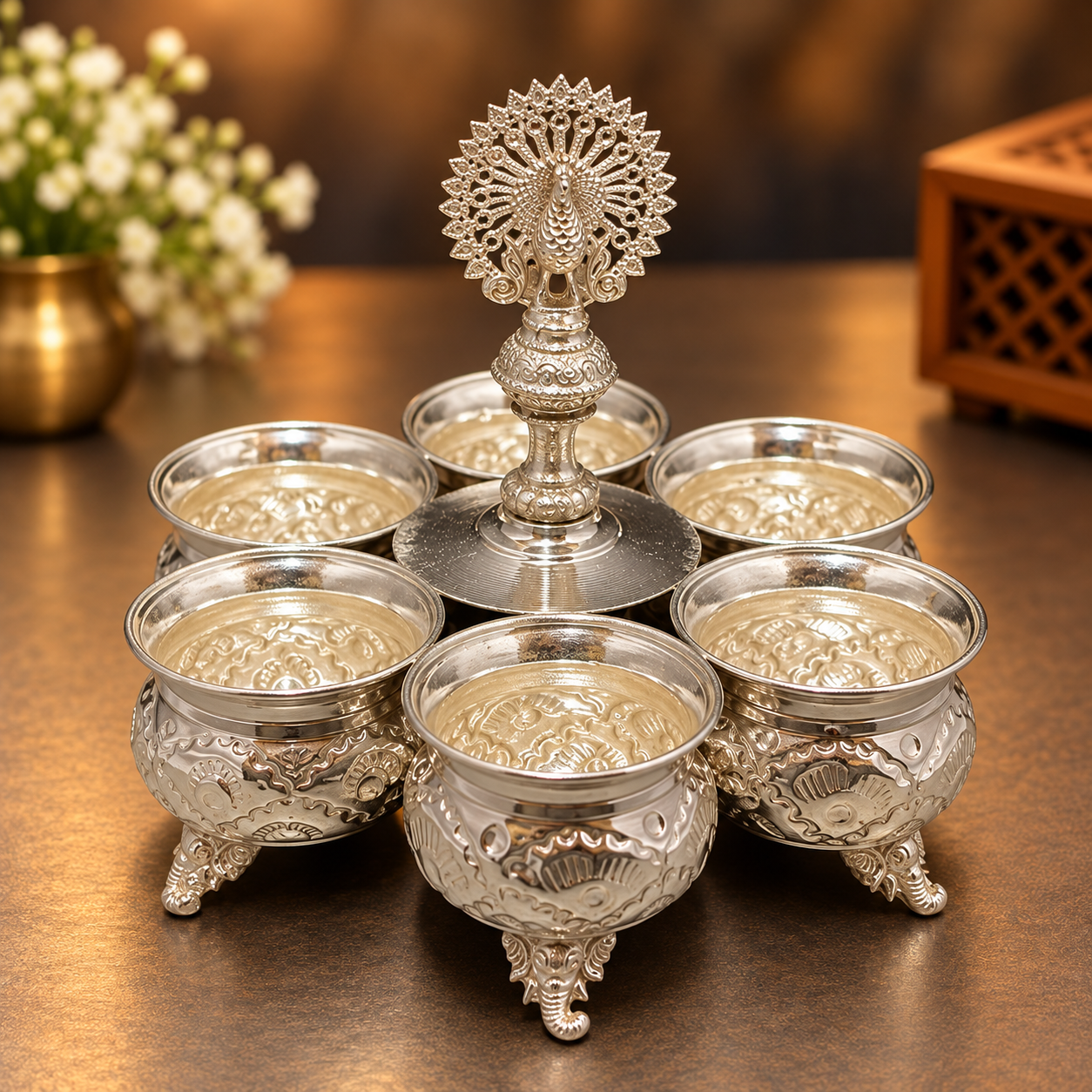 GS 3d peacock six cup panchwala with ganesha legs 7