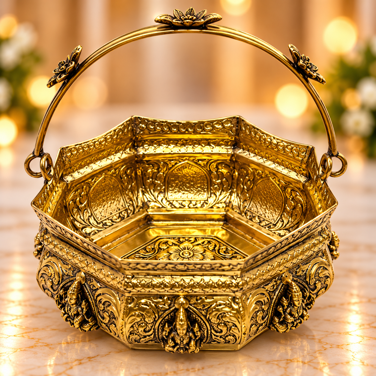 Antique brass flower busket 6''