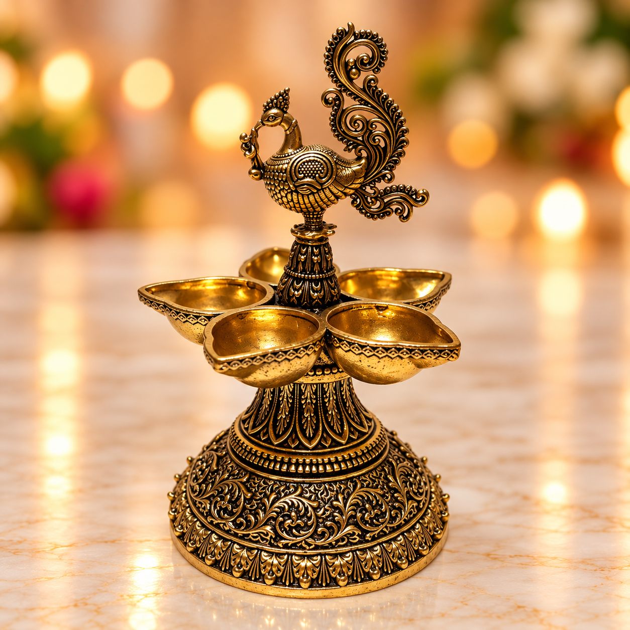 Brass 3d peacock panchdiya pair 6.5"