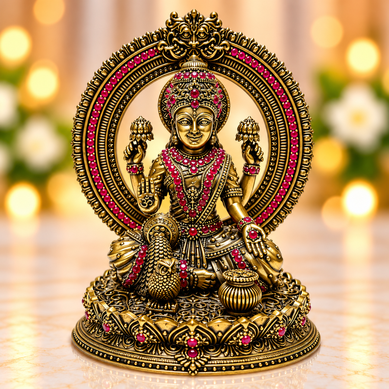 Brass Ruby stone finish Lakshmi idol 5.5''