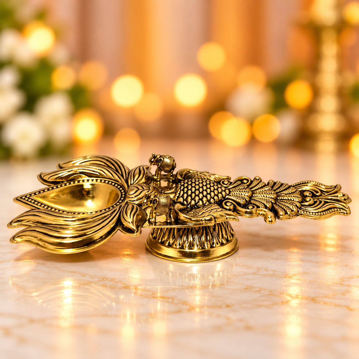 Brass Antique Lotus Shaped Harathi Stand 3/6.5 Inch