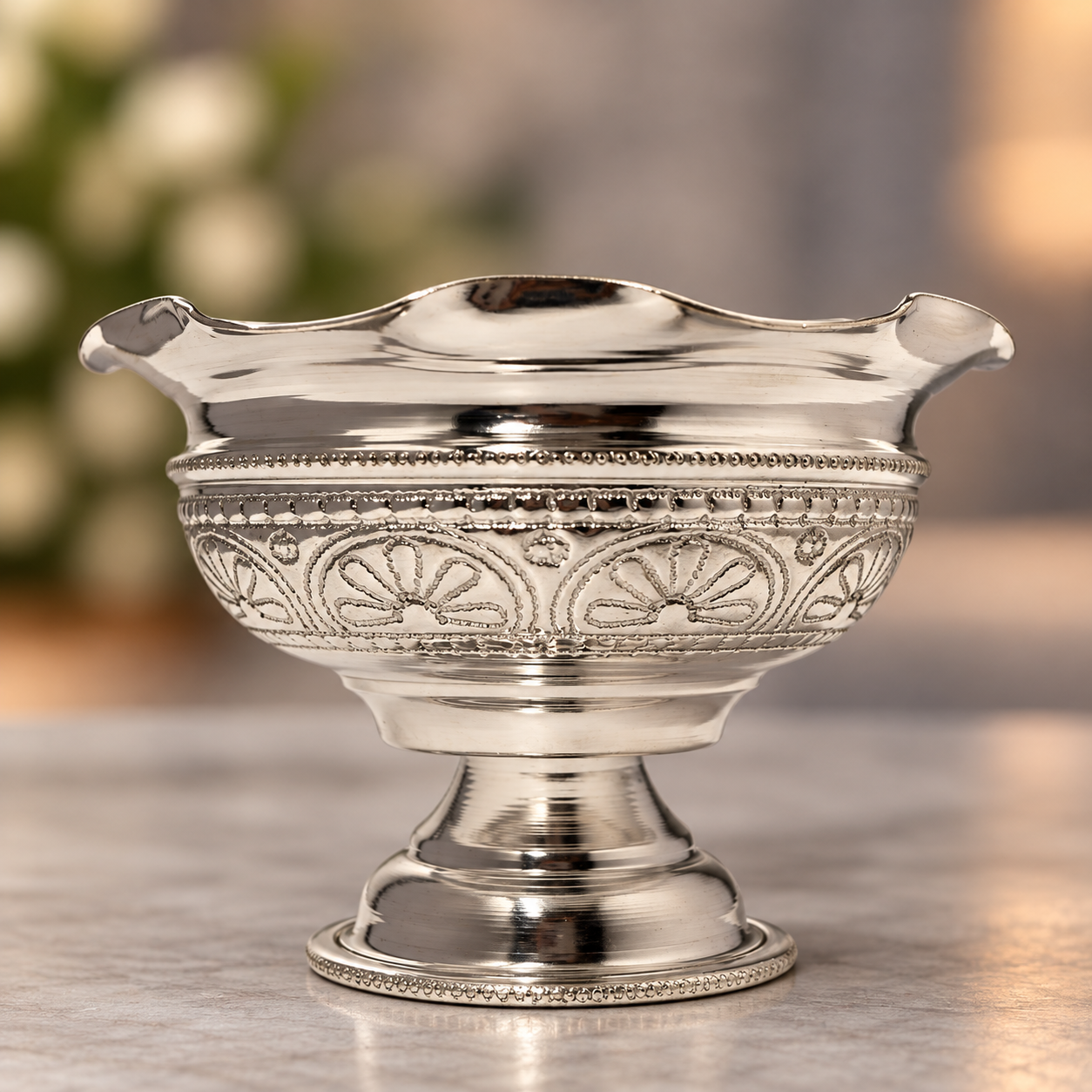 GS Laser Enravin kumkum bowl with stand 3.5"