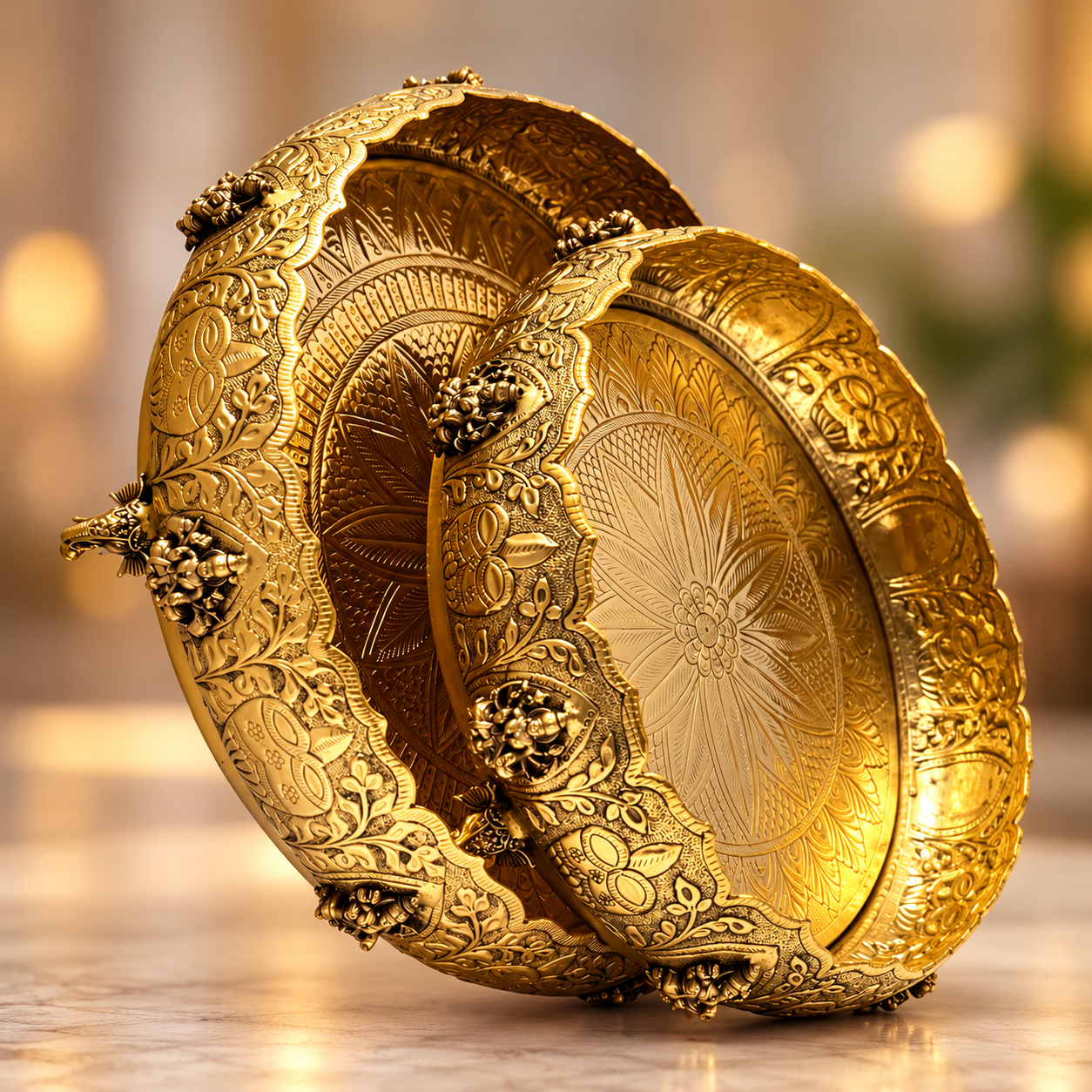 Ashtalakshmi Flower Cut Brass Plate (Leaf Leg Base)-12/3.8 Inch