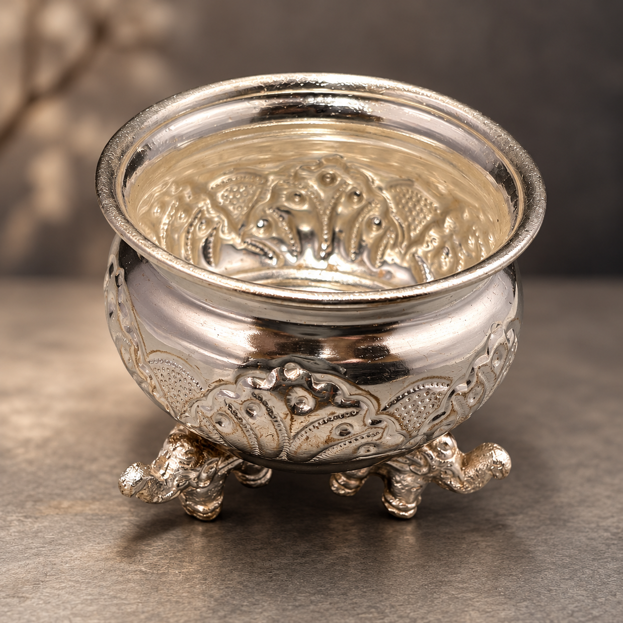 GS Laser Enraving kumkum bowl with elephant leg 3.2" M2-135G