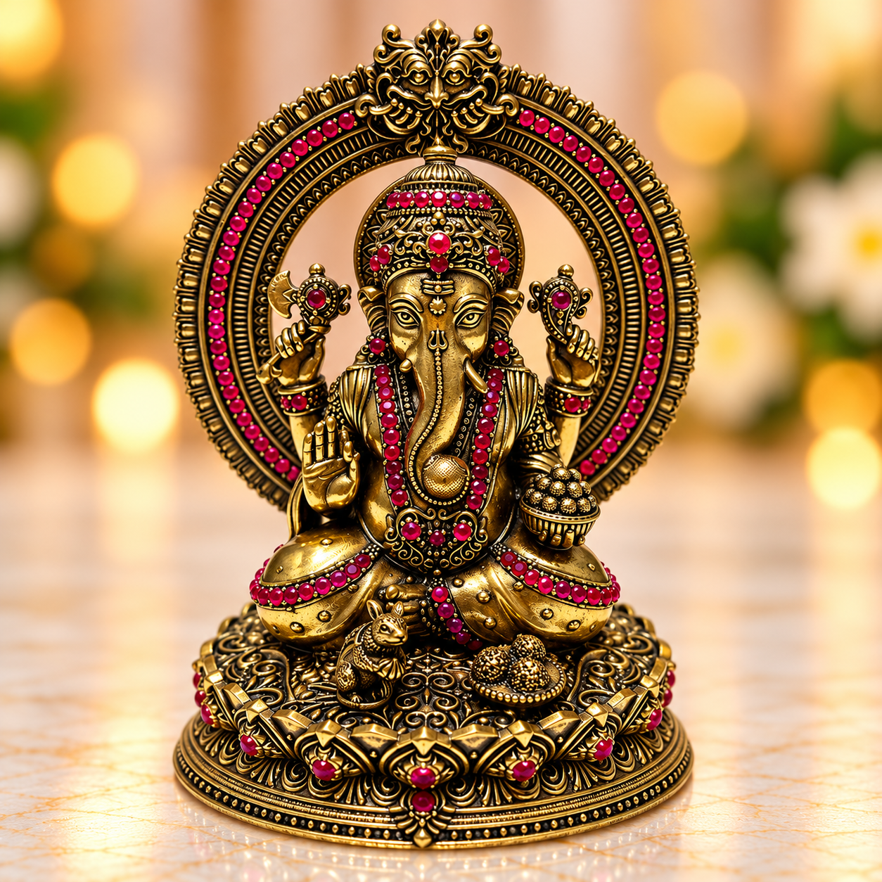 Brass Ruby stone finish Ganesh idol 5.5"