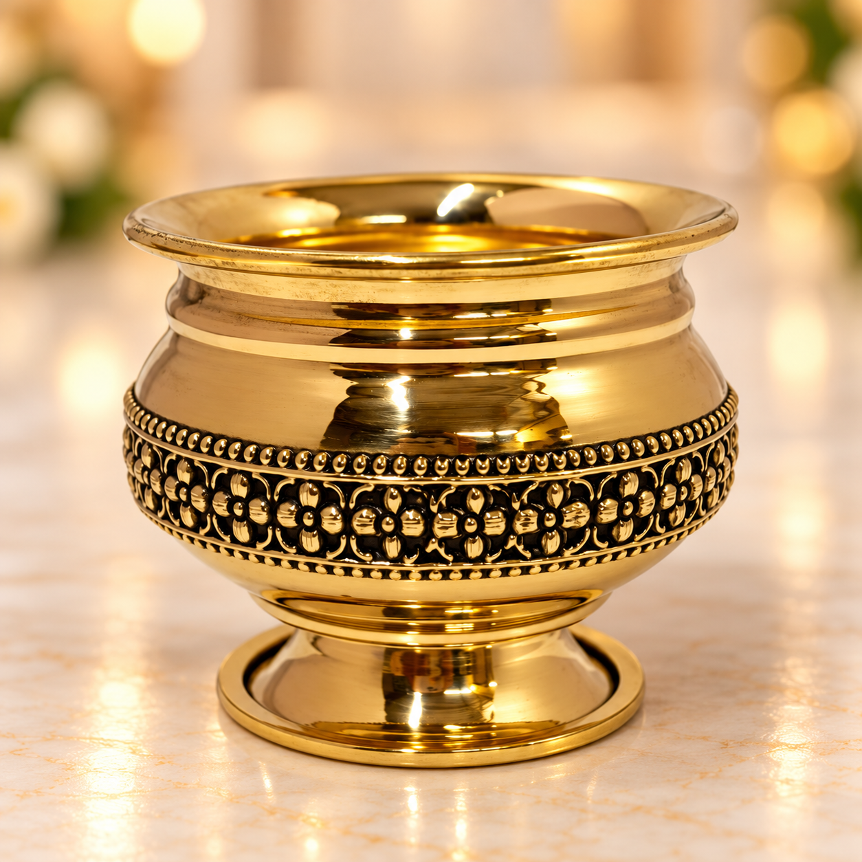 Brass Antique Beeding Bowl With Stand 3'