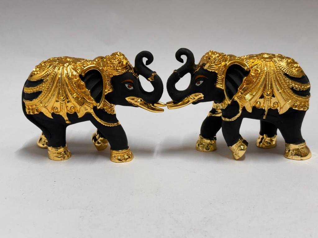 999 black gold 4 inch elephants pair